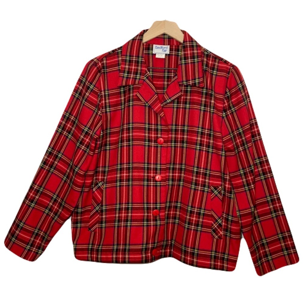 Vintage Bedford Fair Plaid Tartan Button Down Shacket Blazer Jacket Size 14 P